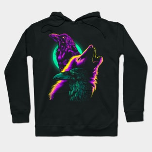 Retro crows with wolf Hoodie
